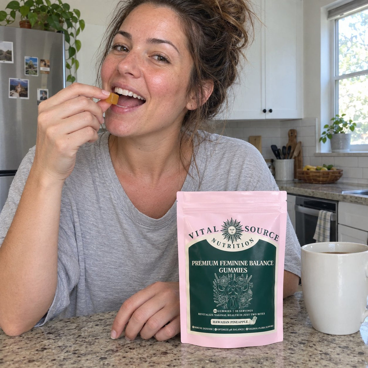 Taking a gummy in the morning, the bag on the counter