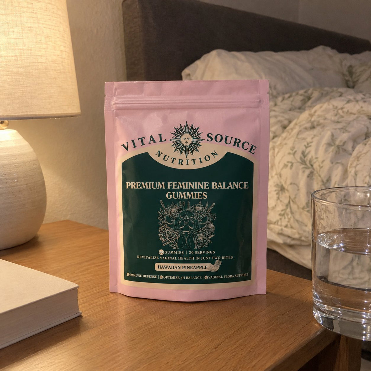 The bag on a bedside table