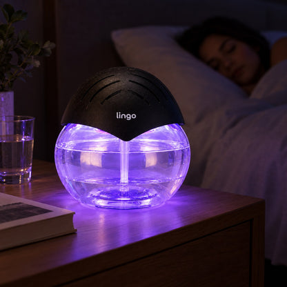 Glowing on a nightstand at night