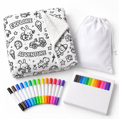 Lingo Color-Your-Own Sherpa Blanket with 15 fabric markers and carrying bag