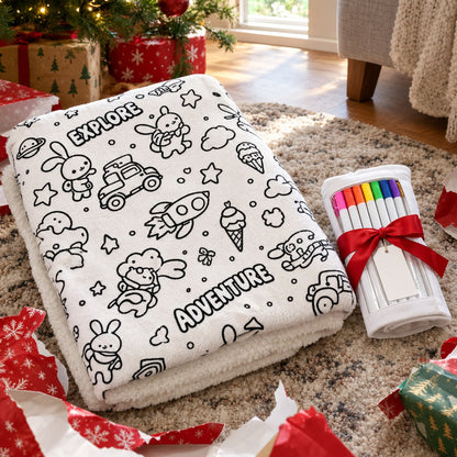 The blanket rolled up as a gift with a ribbon