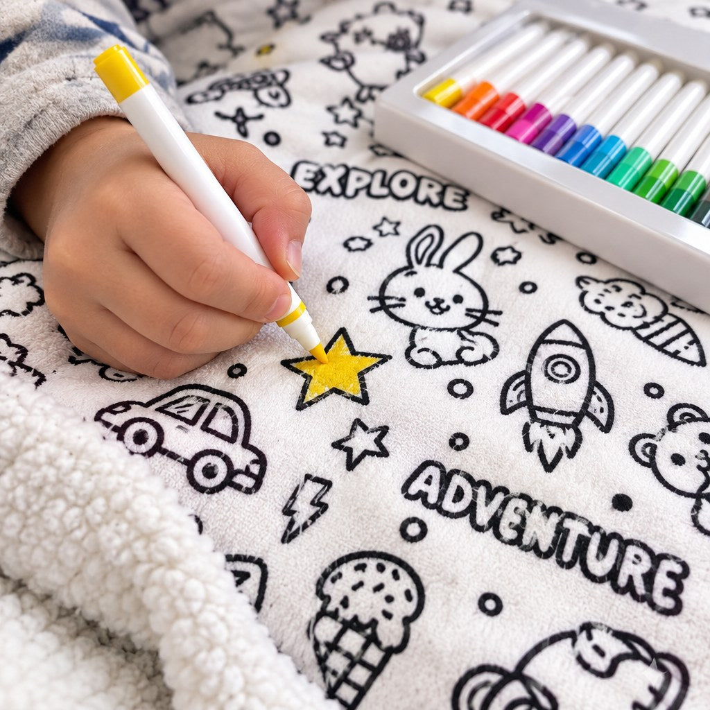 Close-up of a fabric marker coloring a star