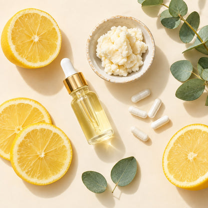 Vitamin C, shea butter, niacinamide