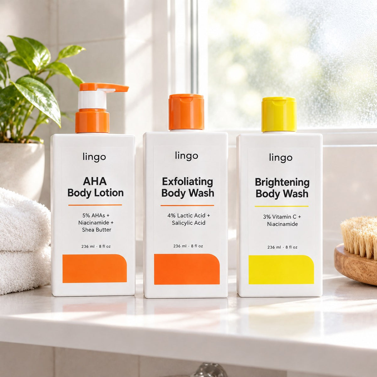 The trio on the bathroom shelf