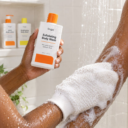 The exfoliating wash on the mitt