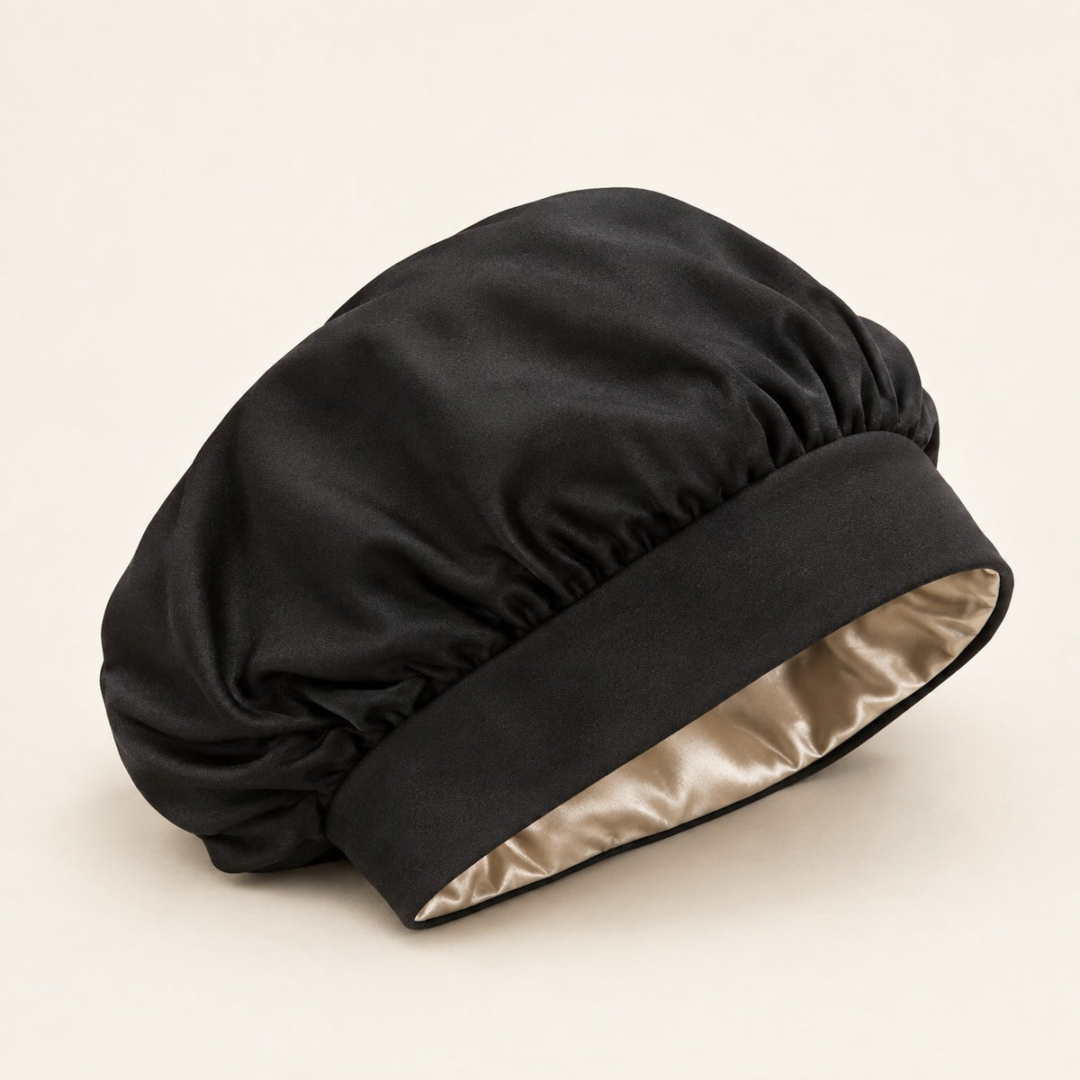 Lingo Sleep Bonnet in Black, satin lining visible