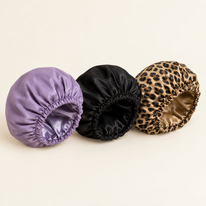 Lingo Sleep Bonnet in Purple, Black and Leopard