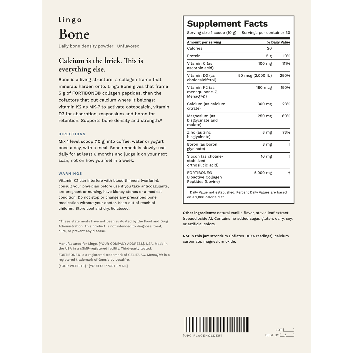 Lingo Bone Supplement Facts