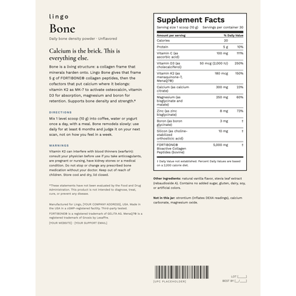 Lingo Bone Supplement Facts