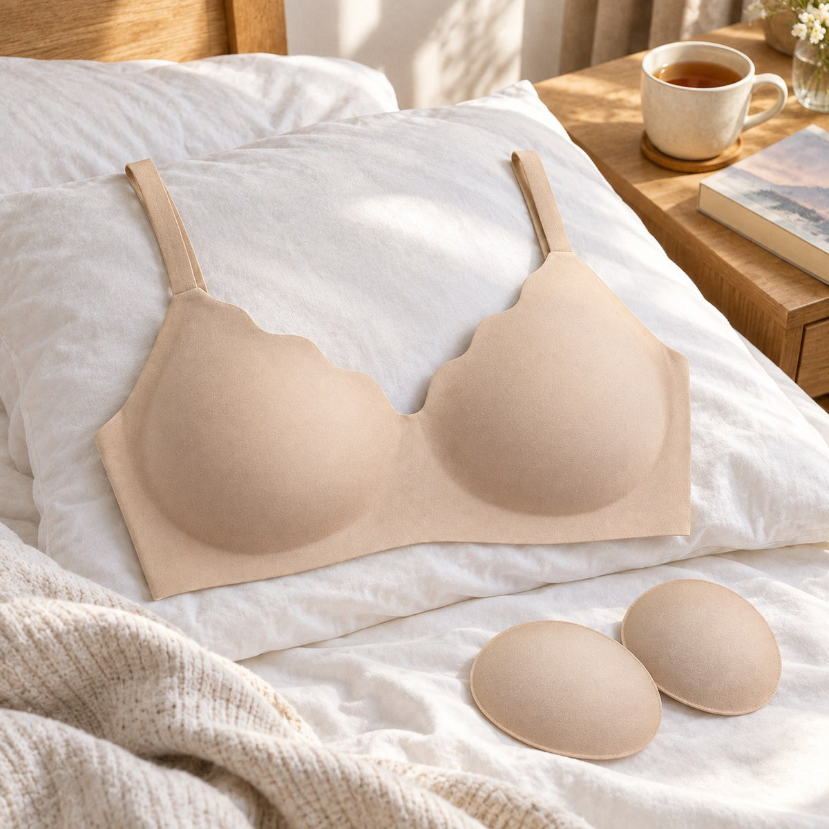 Soft enough to sleep in: the bra on a pillow with its pads