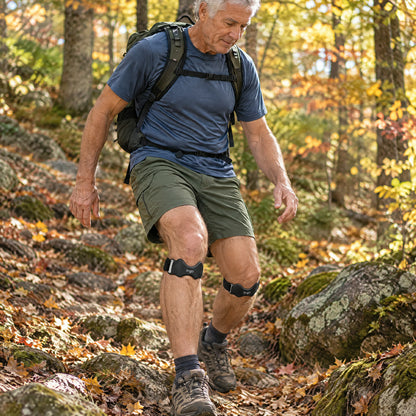 Hiking downhill with a strap on each knee