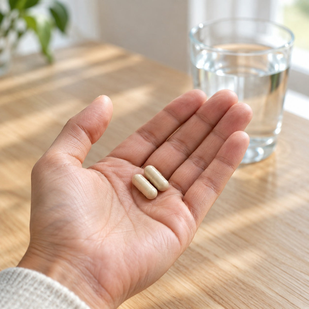 Two Lingo Magnesium capsules in a hand