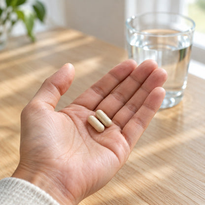 Two Lingo Magnesium capsules in a hand