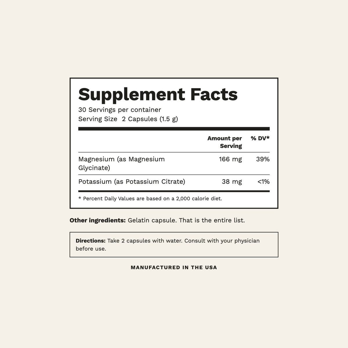 Lingo Magnesium Supplement Facts panel