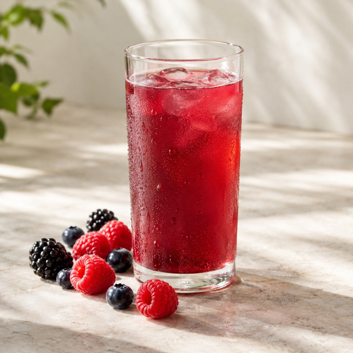 A glass of Lingo Minerals mixed berry
