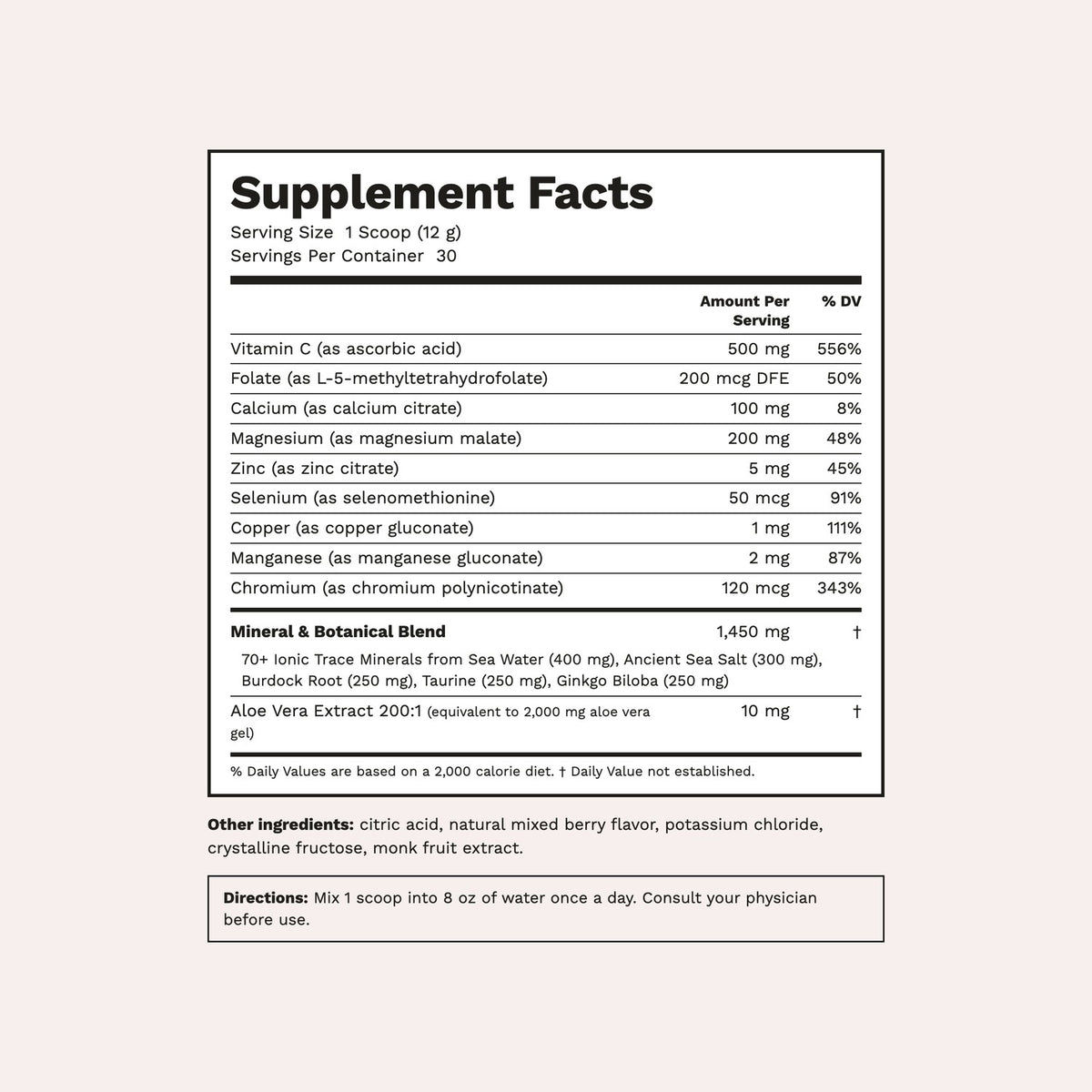 Lingo Minerals Supplement Facts panel