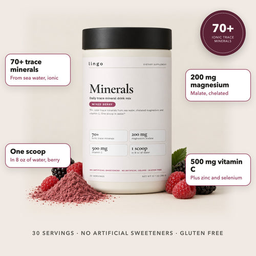 Lingo Minerals: 70+ ionic trace minerals, 200 mg magnesium, 500 mg vitamin C
