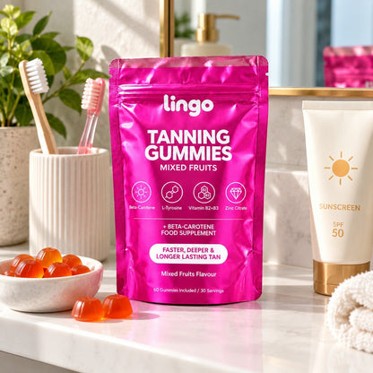 The pouch on the bathroom shelf next to sunscreen
