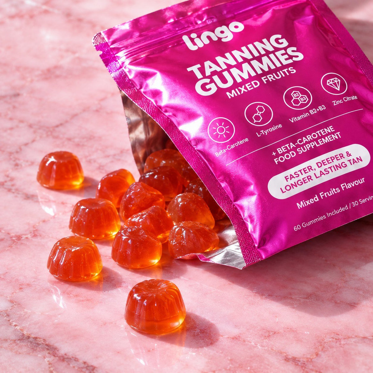 The mixed-fruit gummies spilling out of the pouch