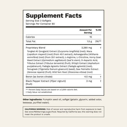 Lingo Testo+ Supplement Facts panel