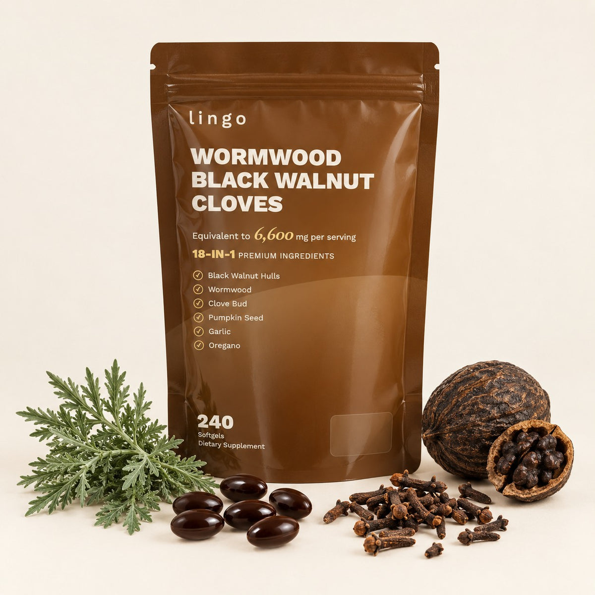Lingo Wormwood Black Walnut Cloves pouch, 240 softgels