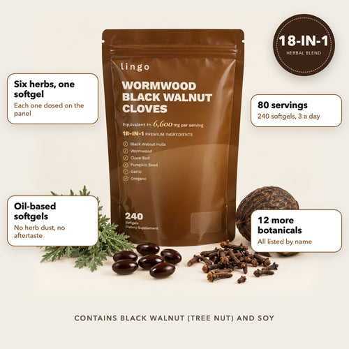Lingo Wormwood Black Walnut Cloves: 18 botanicals, 240 softgels, 80 servings