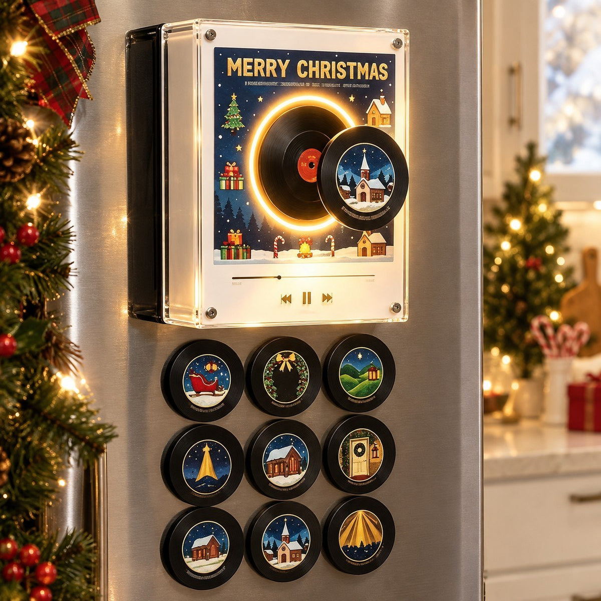 Lingo Christmas Vinyl Player: the record spins and the light glows
