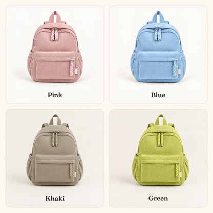 The backpack in 4 colors: pink, blue, khaki and green