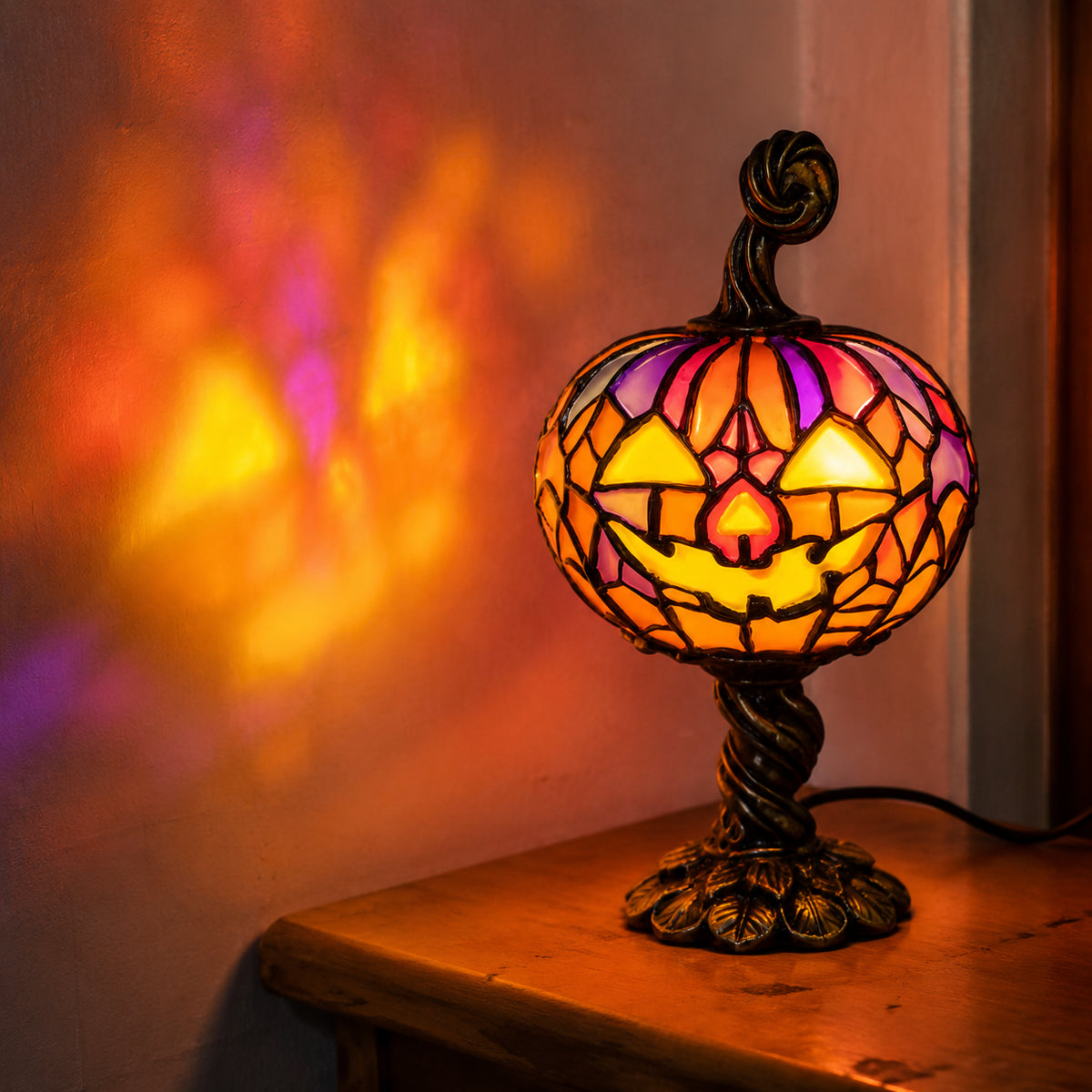 Stained-Glass Style Pumpkin Table Lamp — 13.8 in