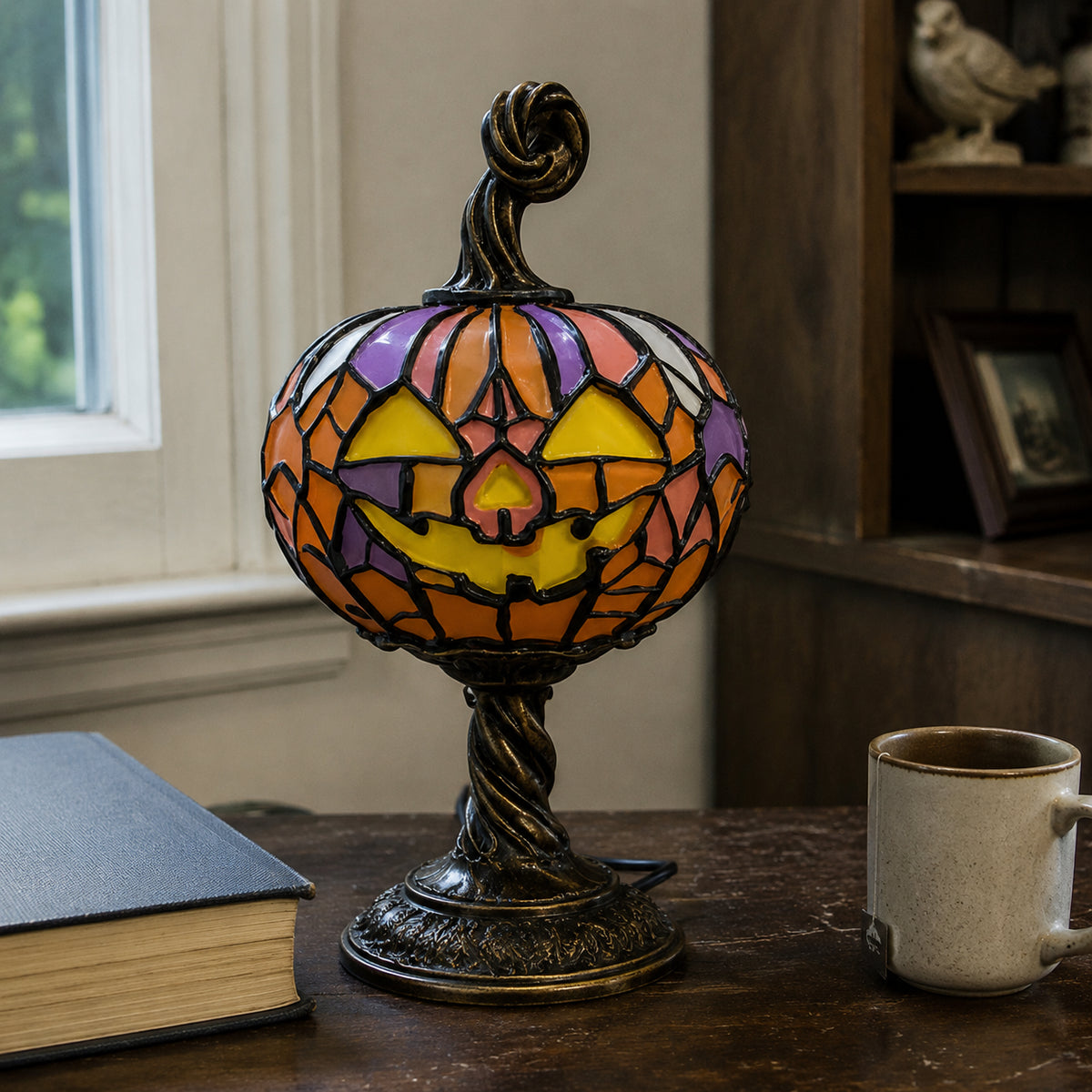 Stained-Glass Style Pumpkin Table Lamp — 13.8 in