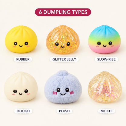 The six dumpling types: rubber, glitter jelly, slow-rise, dough, plush and mochi